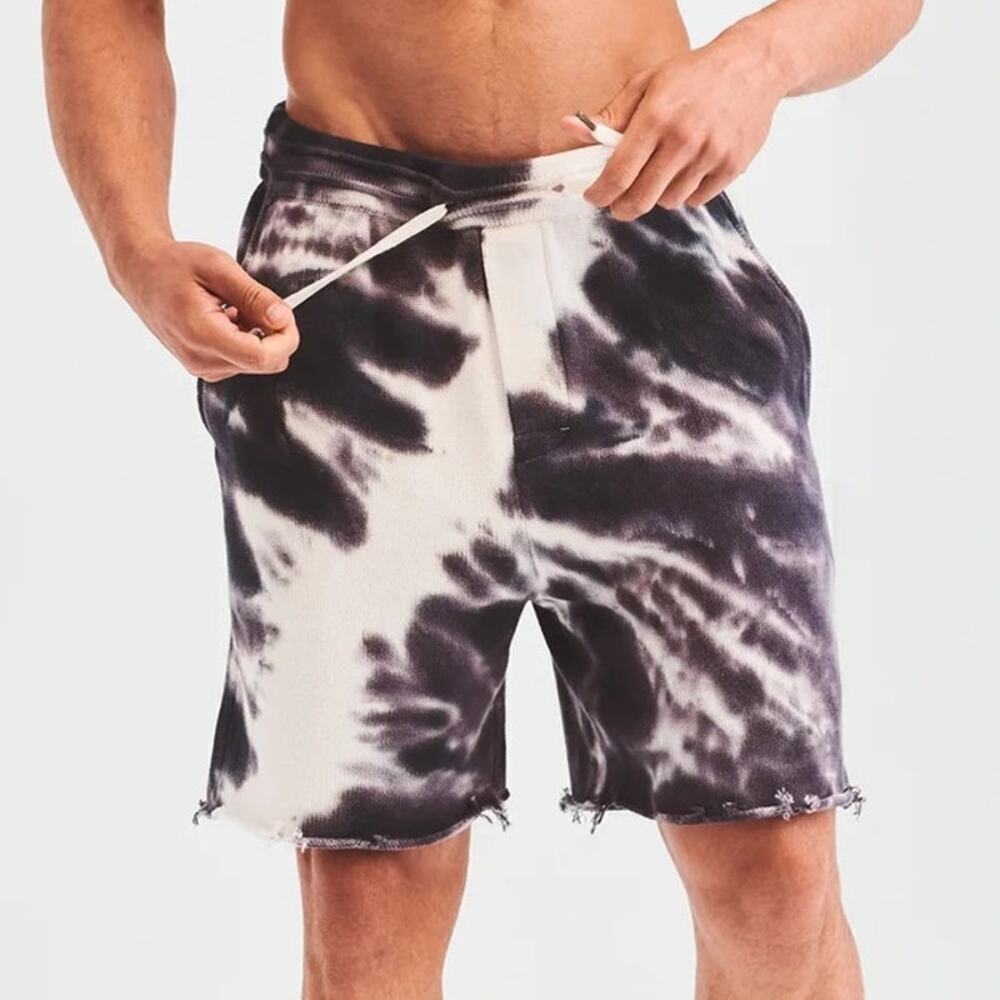 Ser.O.Ya Randell Short Distressed Hem Lounge Shorts Black Line Tie Dye NWT Large